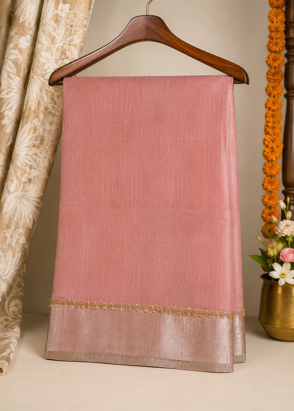 Dusky Pink- Blush Noor Kota Doria Tissue Saree