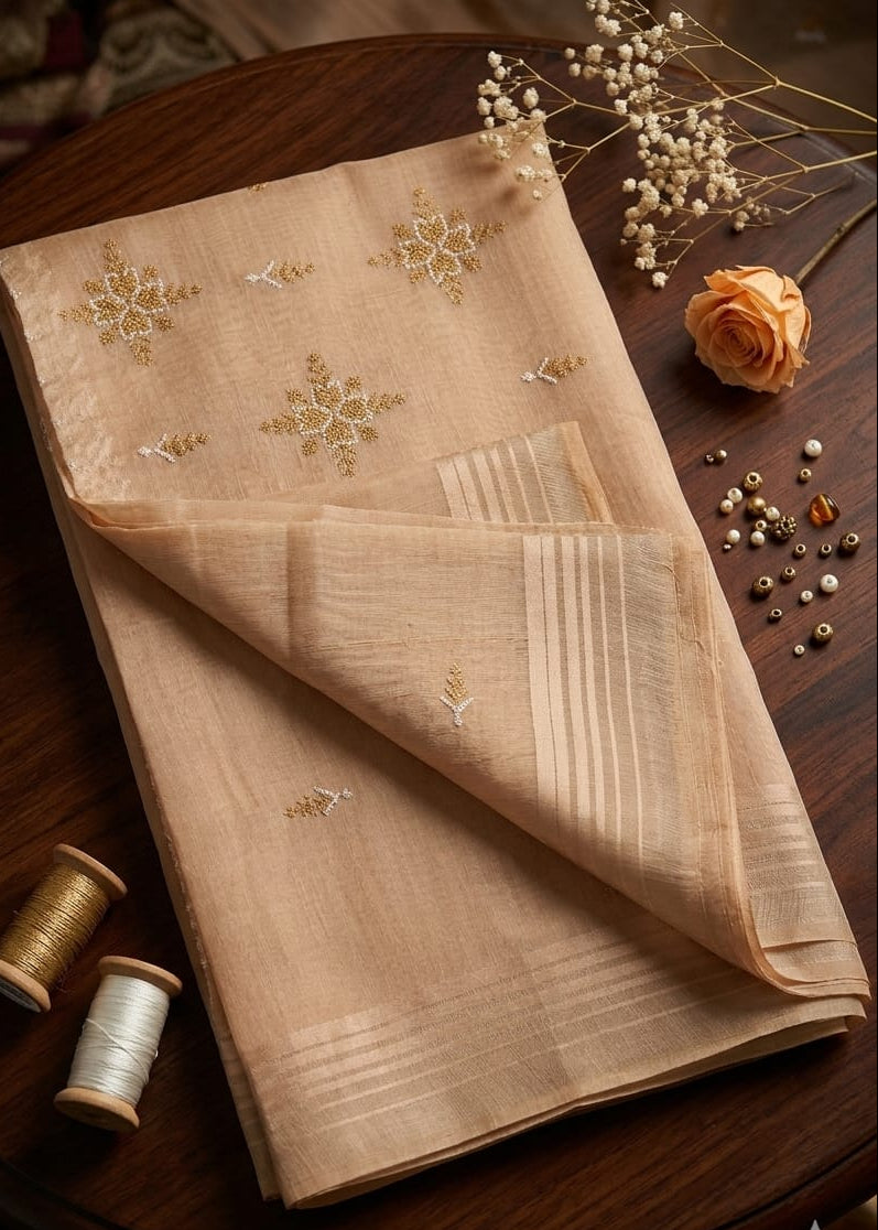 Sand Soft Thread work Cotton Saree