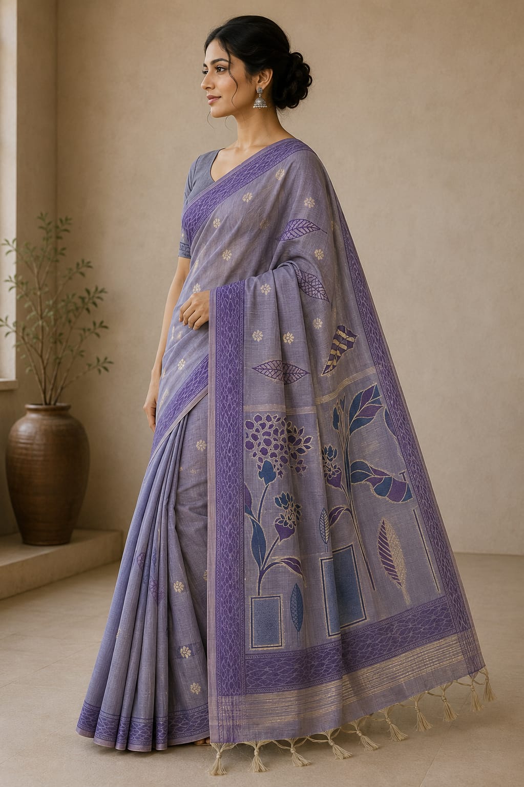 Lavender Leaf Whisper Cotton Saree