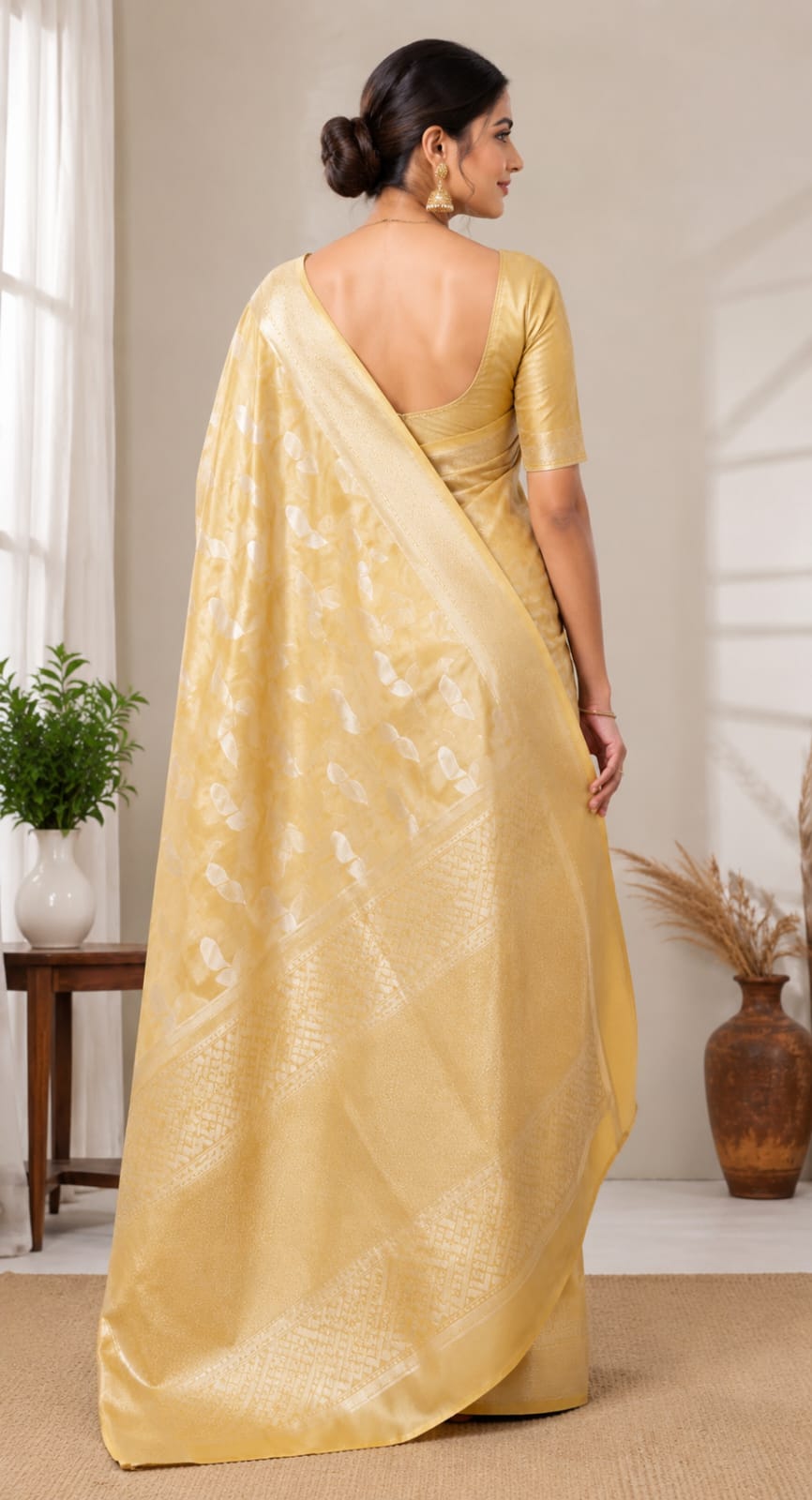 Light Yellow Cotton Soft Silk Saree