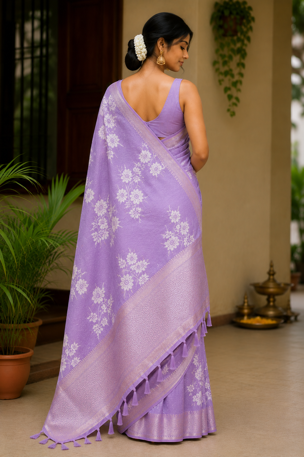 Cotton Crush Tissue lavander saree