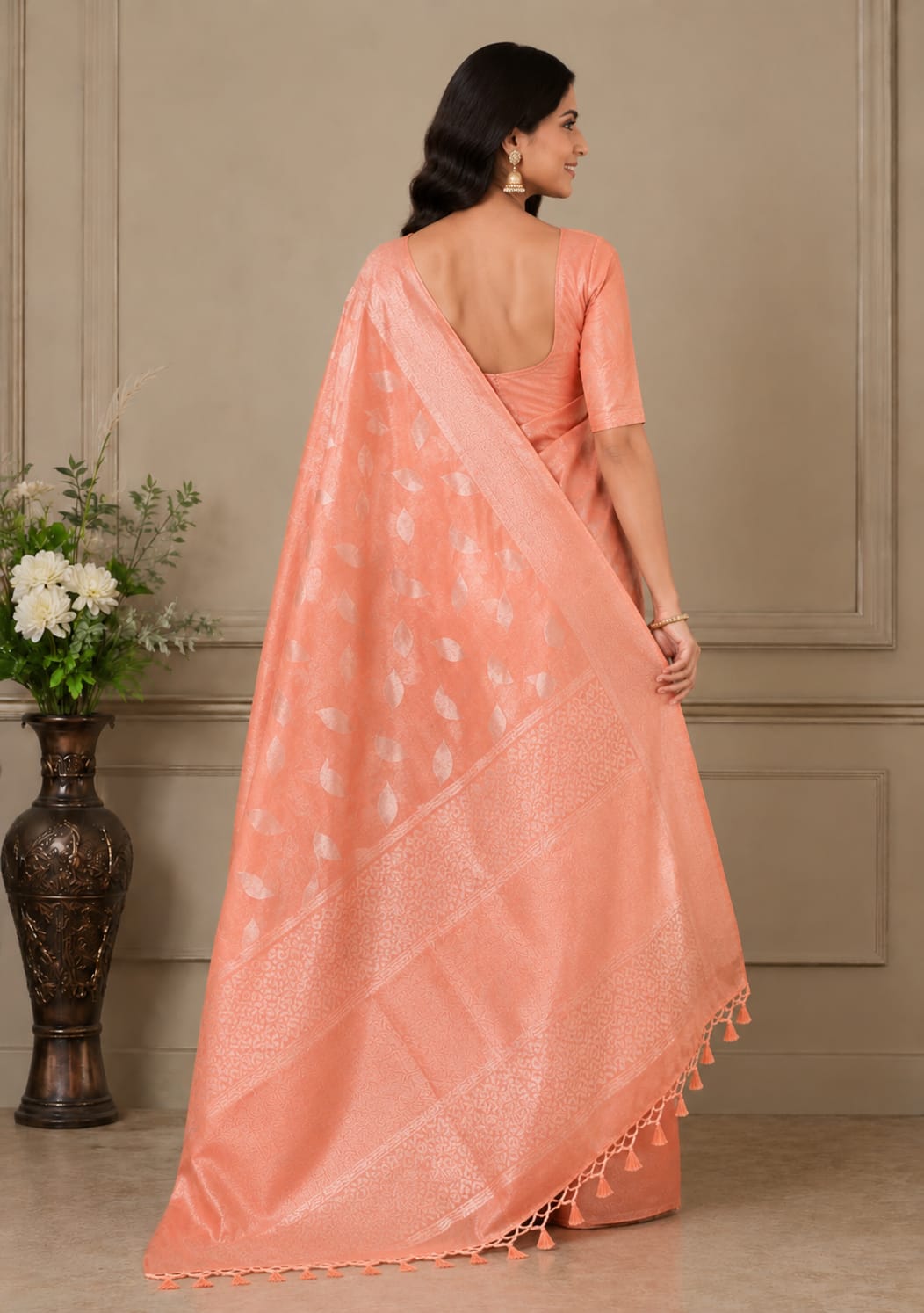 Peach Cotton soft Silk Saree