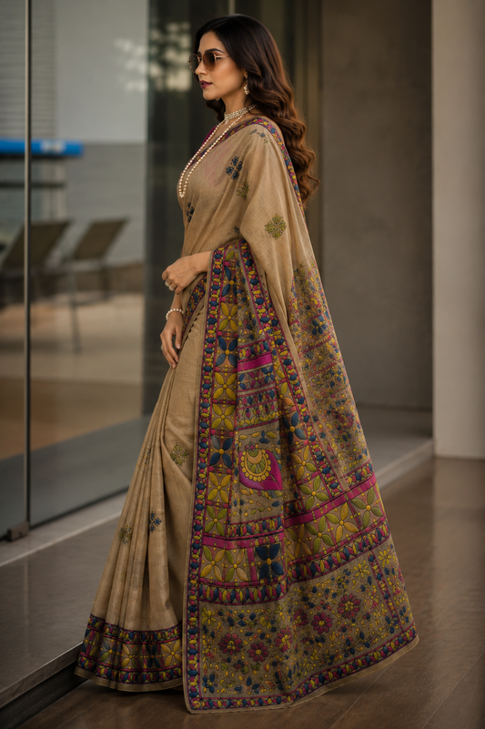 Madhubani Grace thread work Cotton Saree