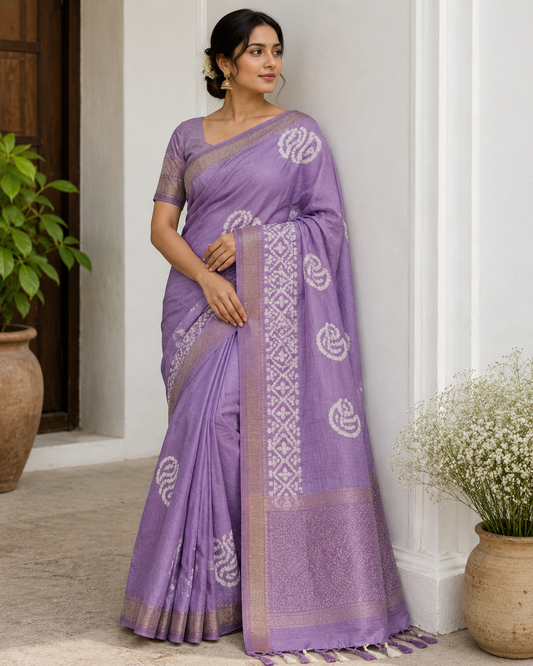 Cotton Crush Tissue lavander saree