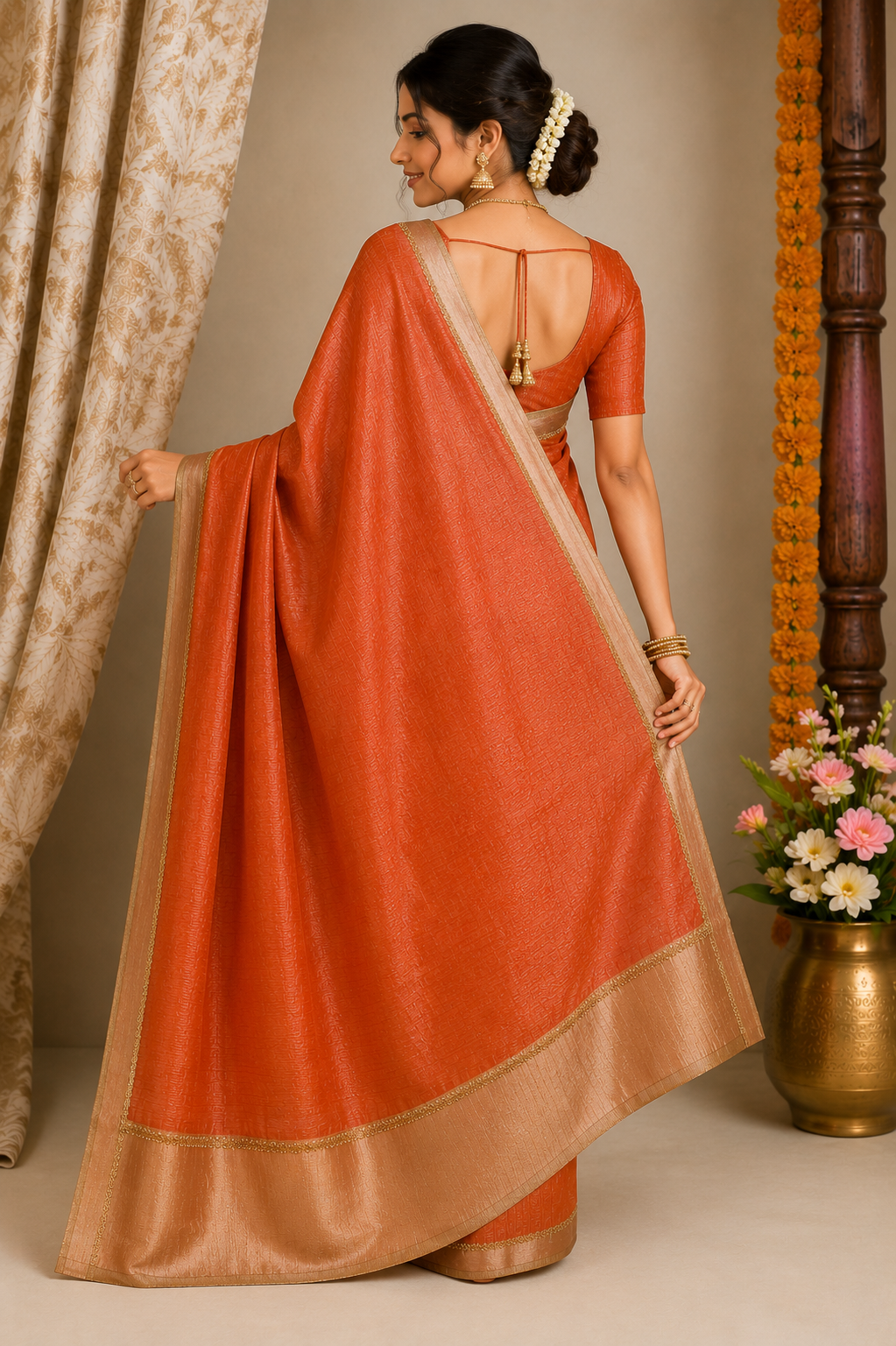 Rusty Orange- Blush Noor Kota Doria Tissue Saree