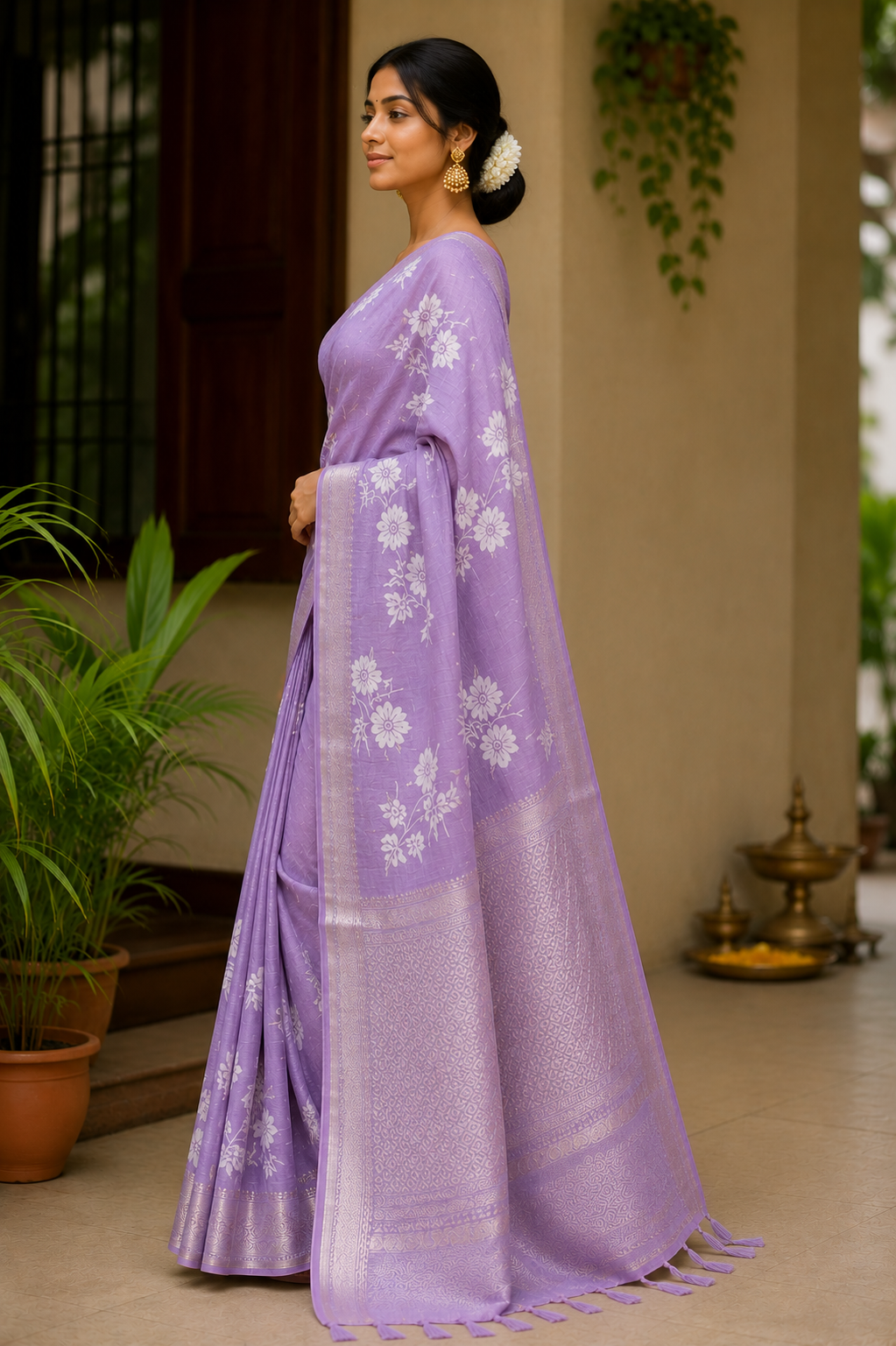 Cotton Crush Tissue lavander saree