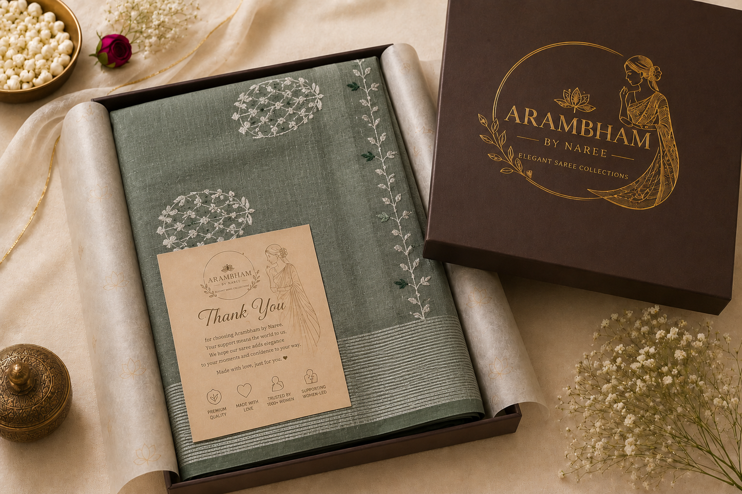 Sage Green Soft Cotton Saree with Elegant Thread Work