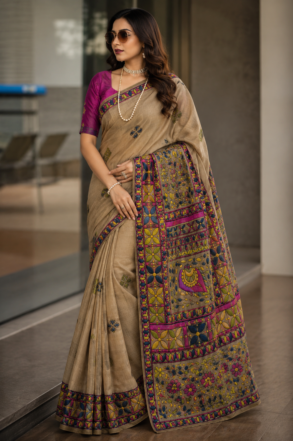 Madhubani Grace thread work Cotton Saree