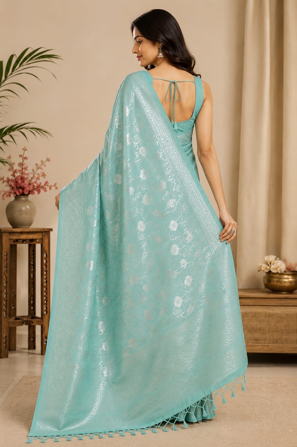Sky Blue Cotton soft Silk Saree