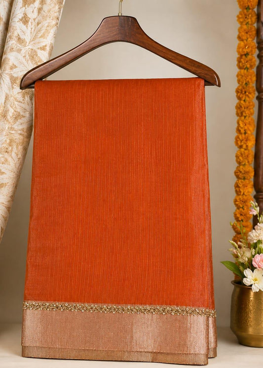 Rusty Orange- Blush Noor Kota Doria Tissue Saree