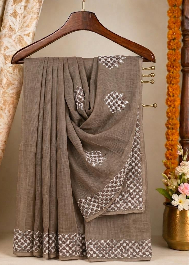 Earthy Threadwork Cotton Saree