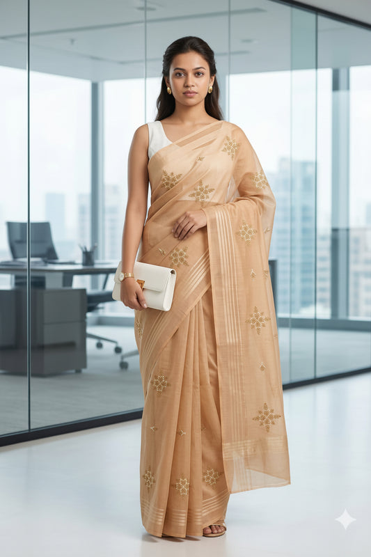 Sand Soft Thread work Cotton Saree