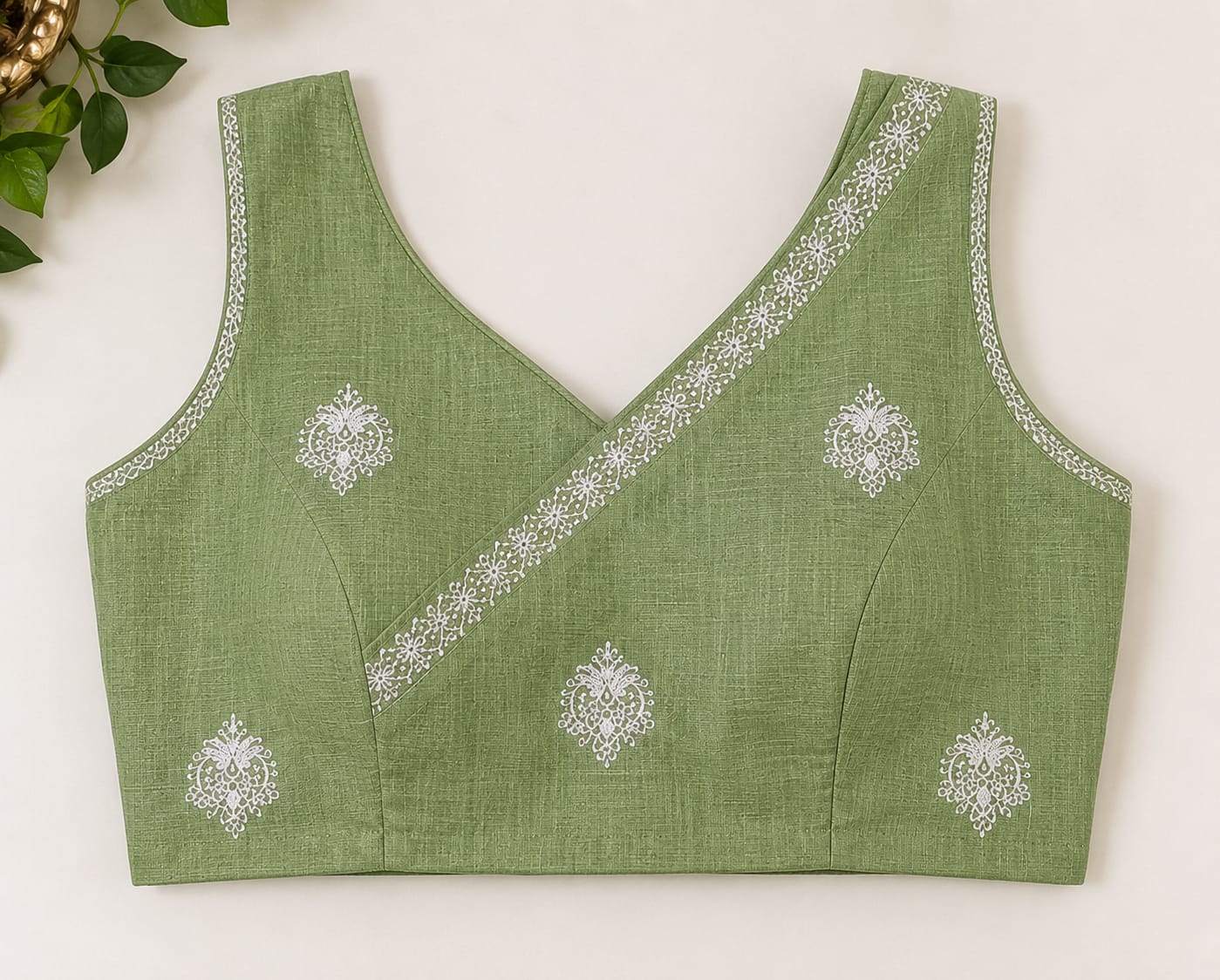 Sage Green Cotton kota check thread work light weight saree