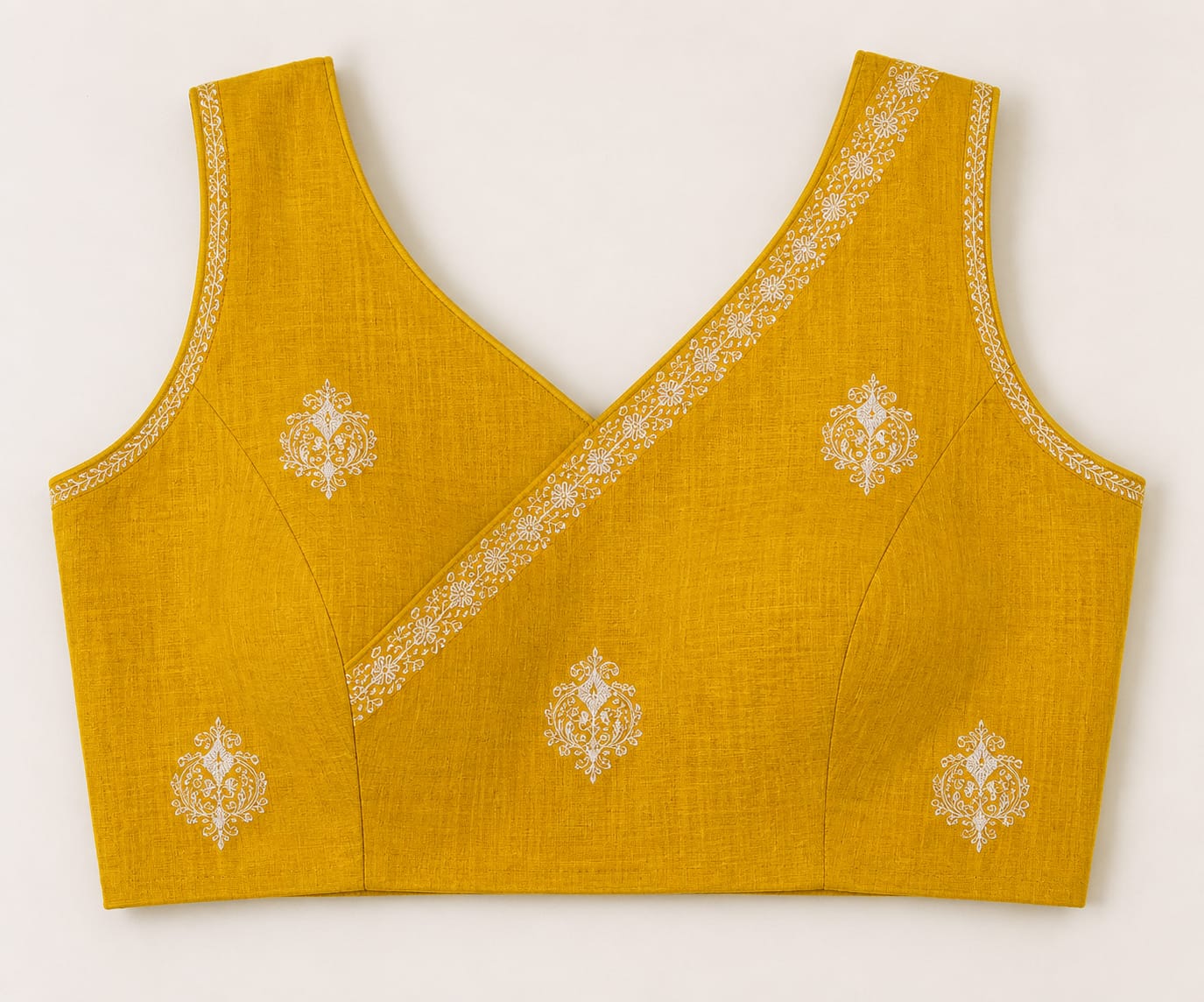 Mustard Yellow Cotton check thread work