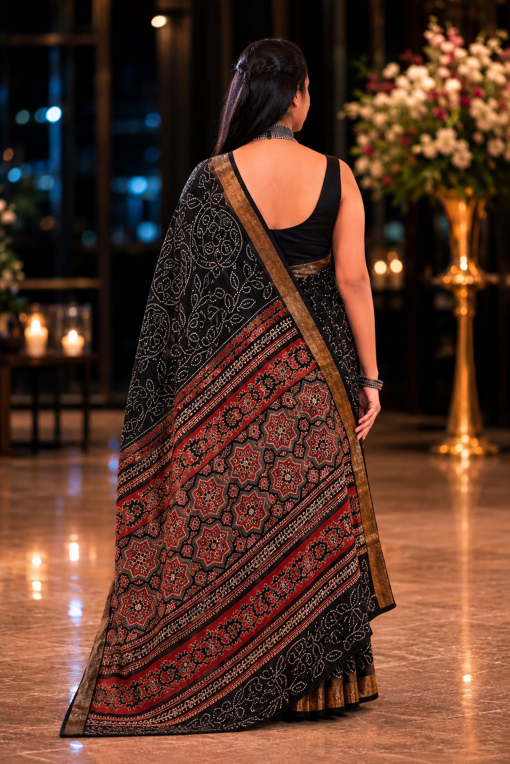 Midnight Heritage Handcrafted Bandhani print cotton Saree