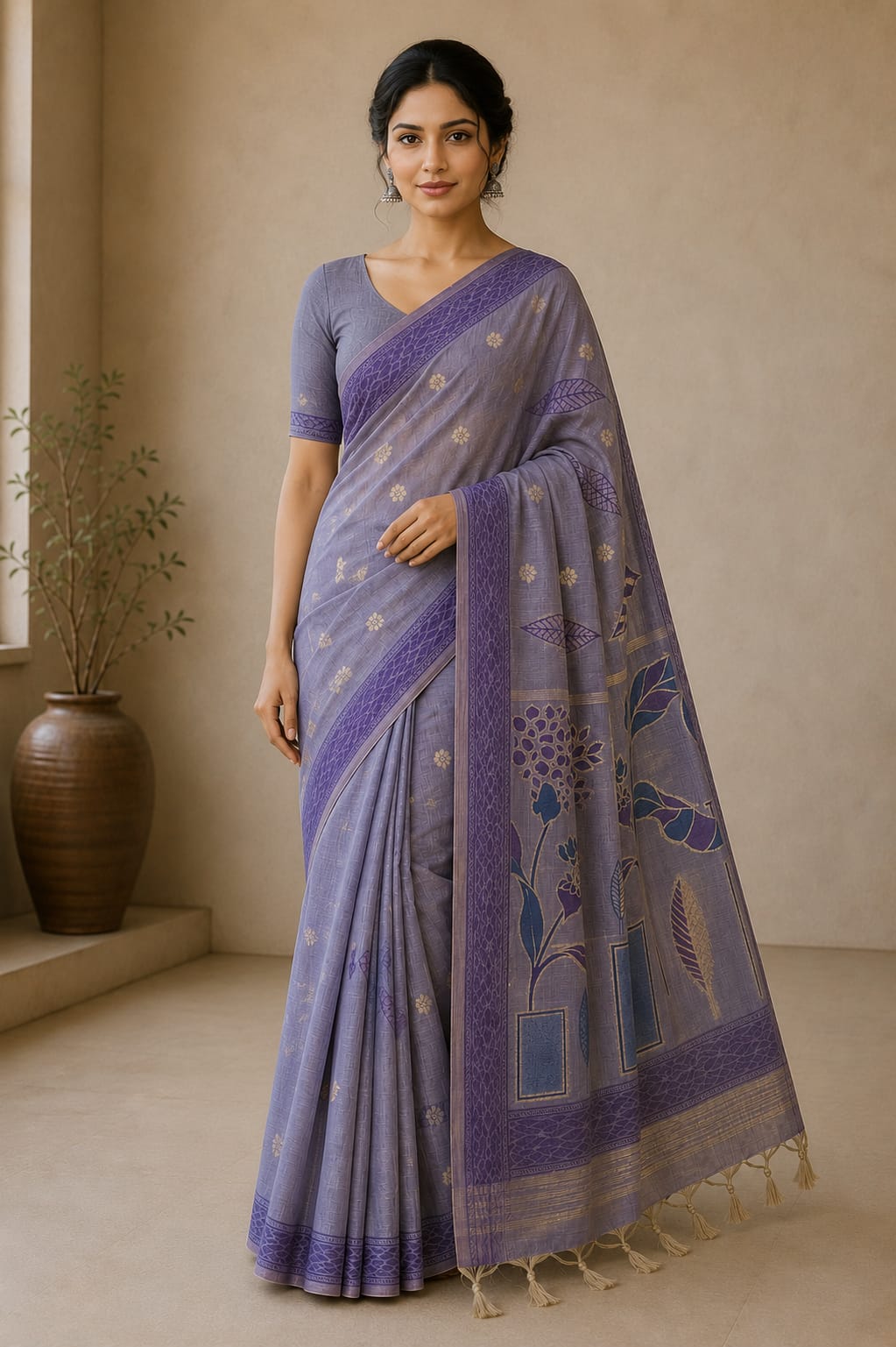 Lavender Leaf Whisper Cotton Saree