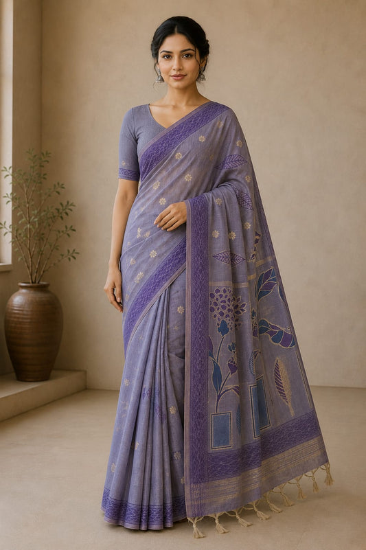 Lavender Leaf Whisper Cotton Saree