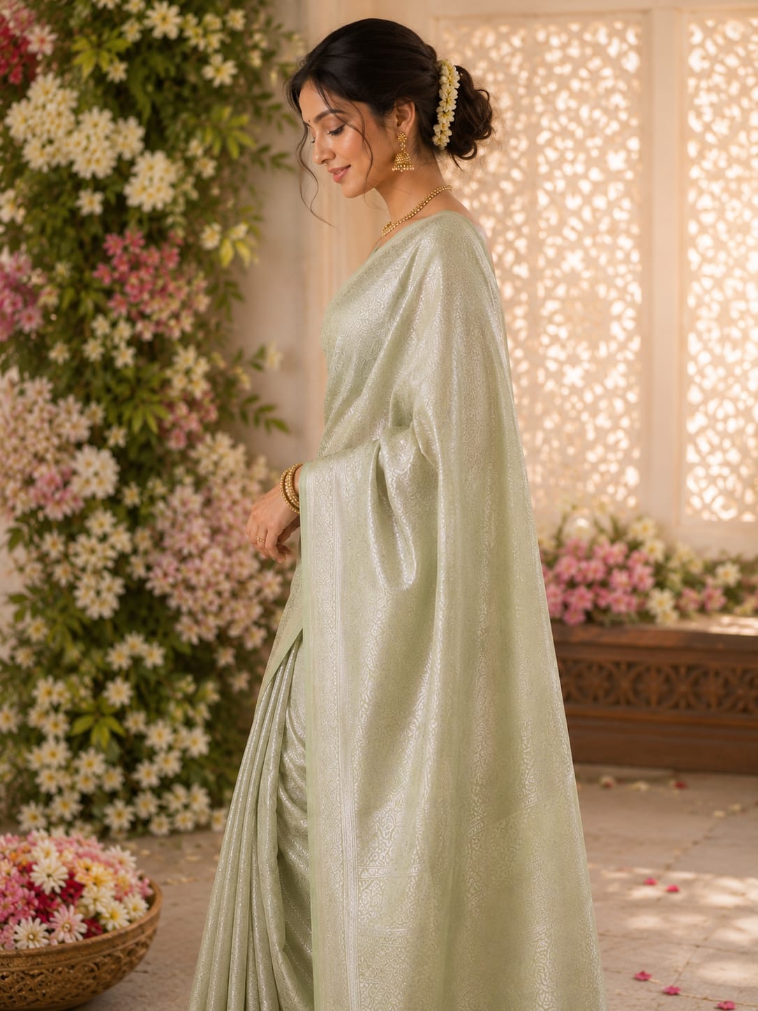 Pastel Green Soft Silk Saree