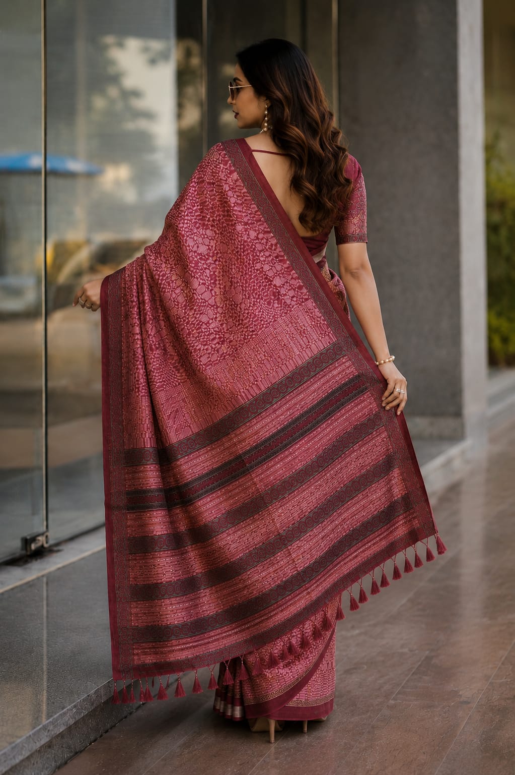 Kantha work Digital print saree