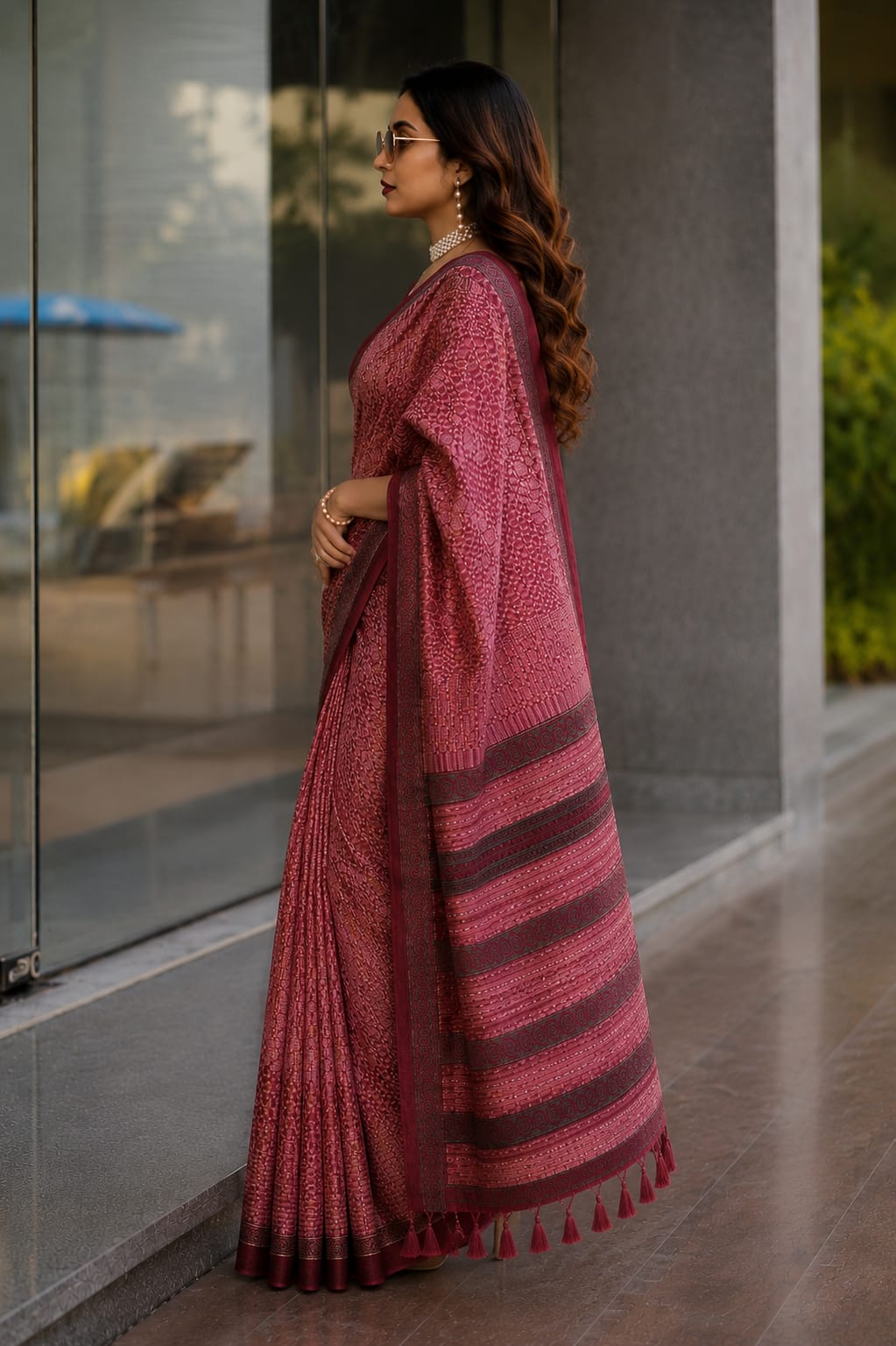 Kantha work Digital print saree