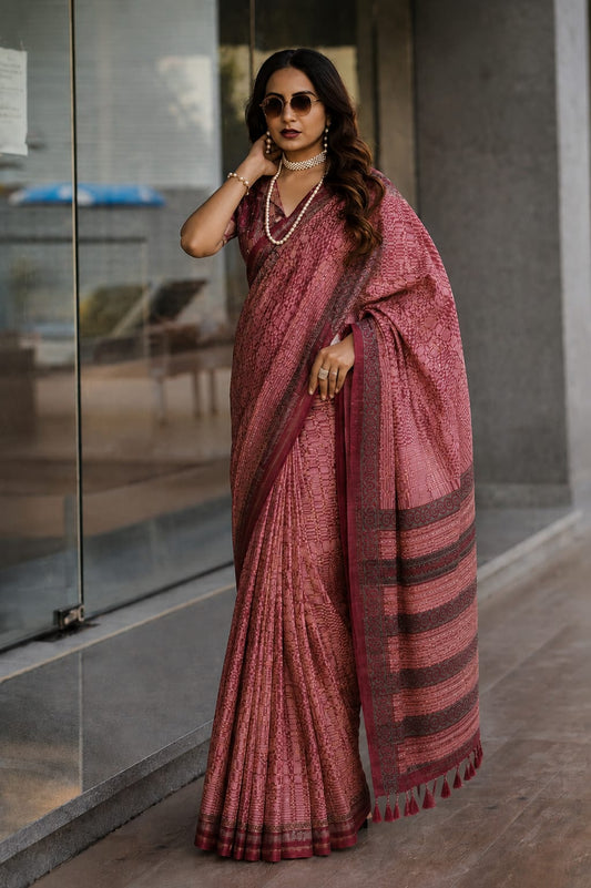 Kantha work Digital print saree