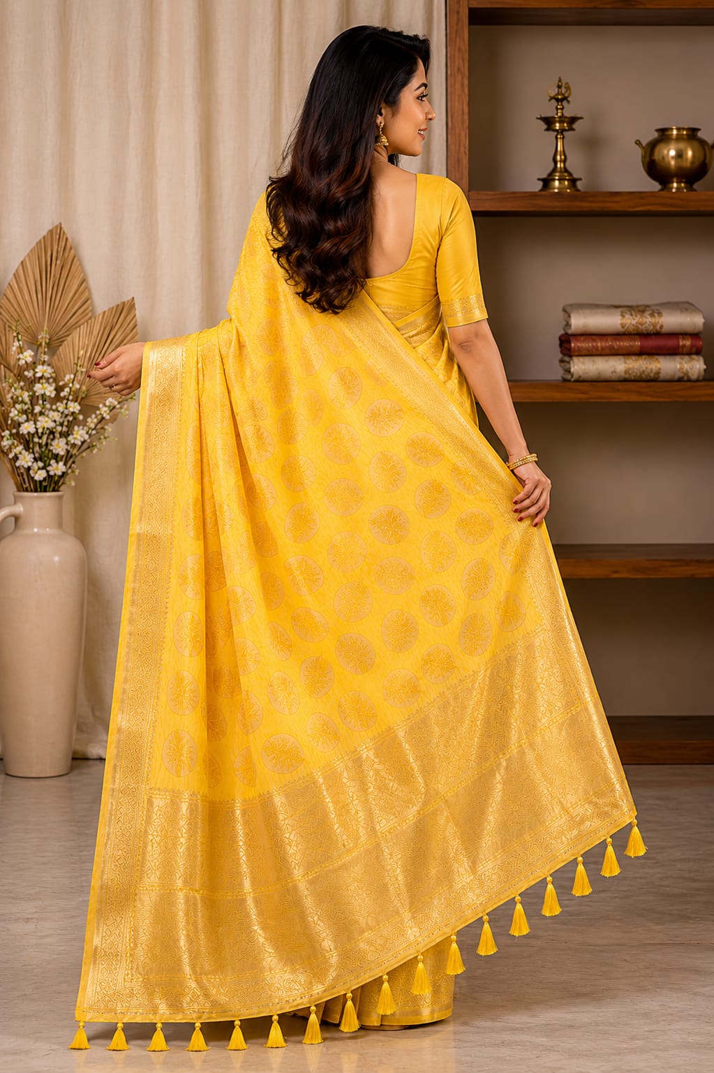 Bright Yellow Zari Cotton Saree