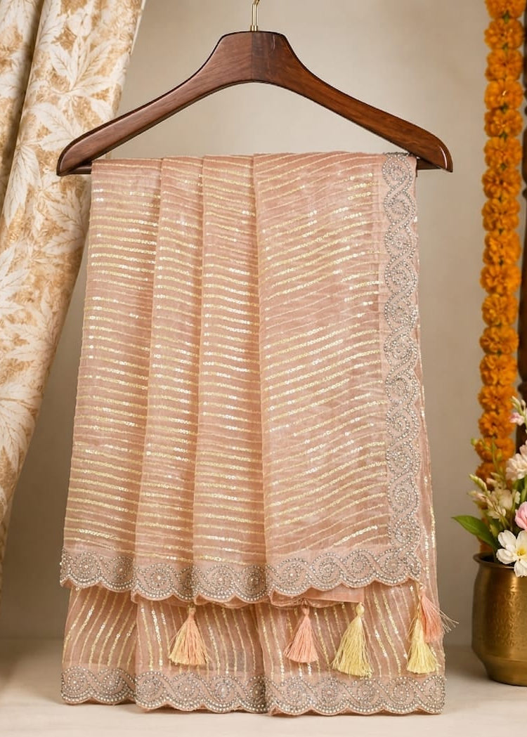Bollywood Peach Sequins Saree