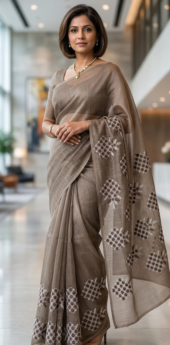 Earthy Threadwork Cotton Saree