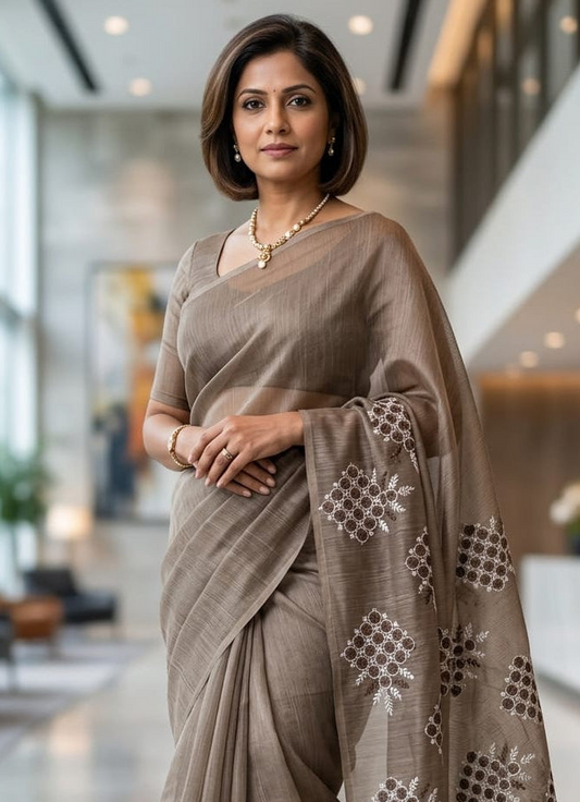 Earthy Threadwork Cotton Saree