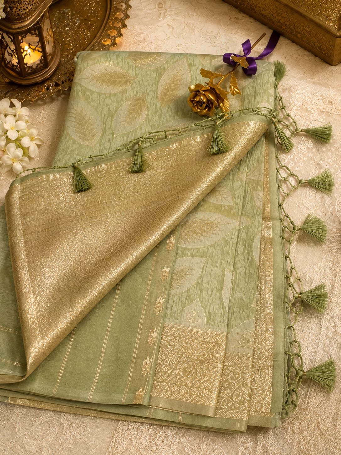 Pista Vriksha Zari Cotton Saree