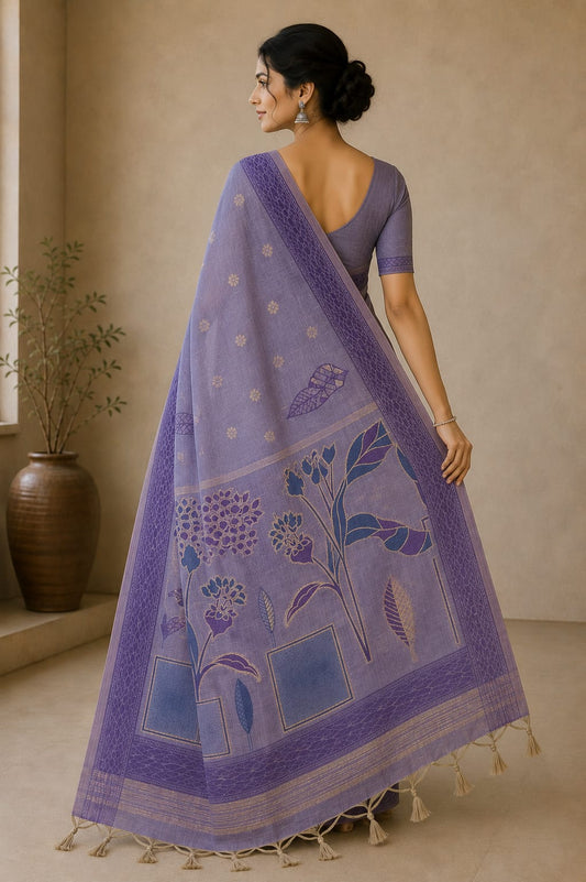 Lavender Leaf Whisper Cotton Saree