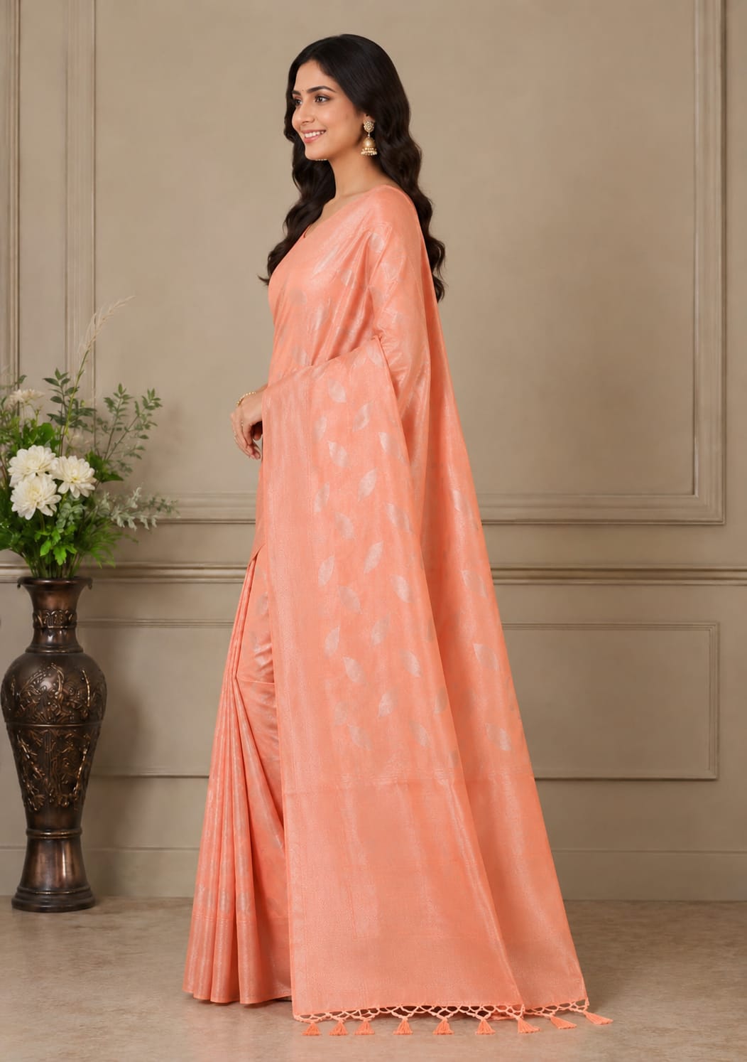 Peach Cotton soft Silk Saree