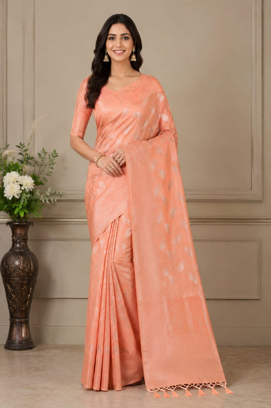 Peach Cotton soft Silk Saree