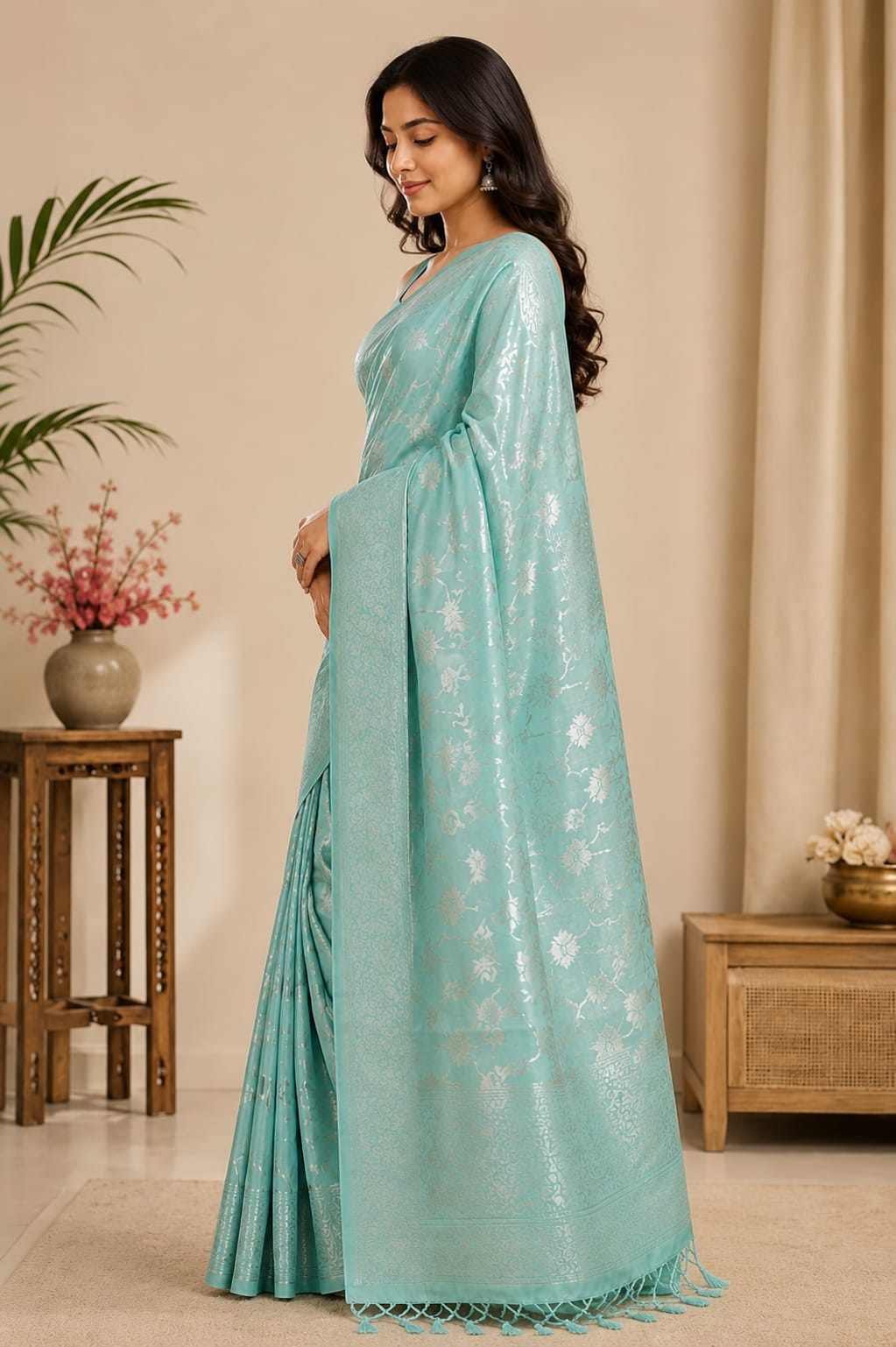 Sky Blue Cotton soft Silk Saree
