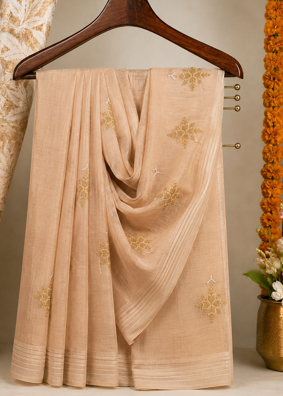 Sand Soft Thread work Cotton Saree