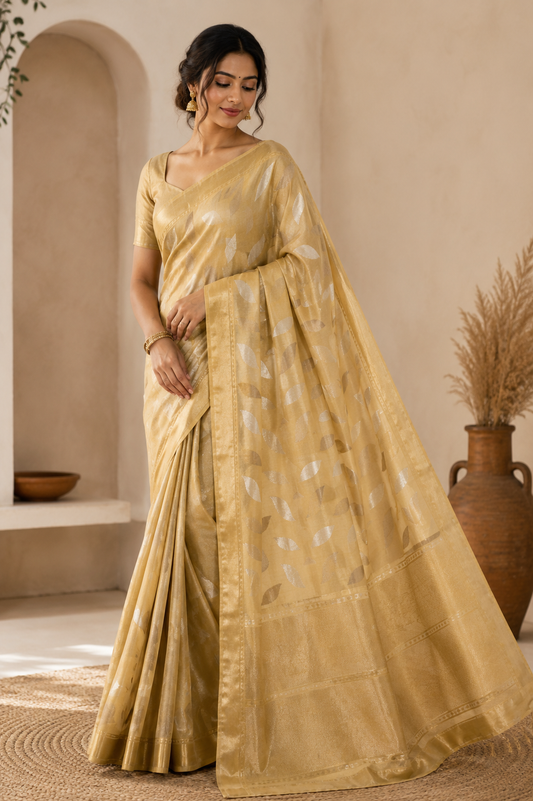 Light Yellow Cotton Soft Silk Saree
