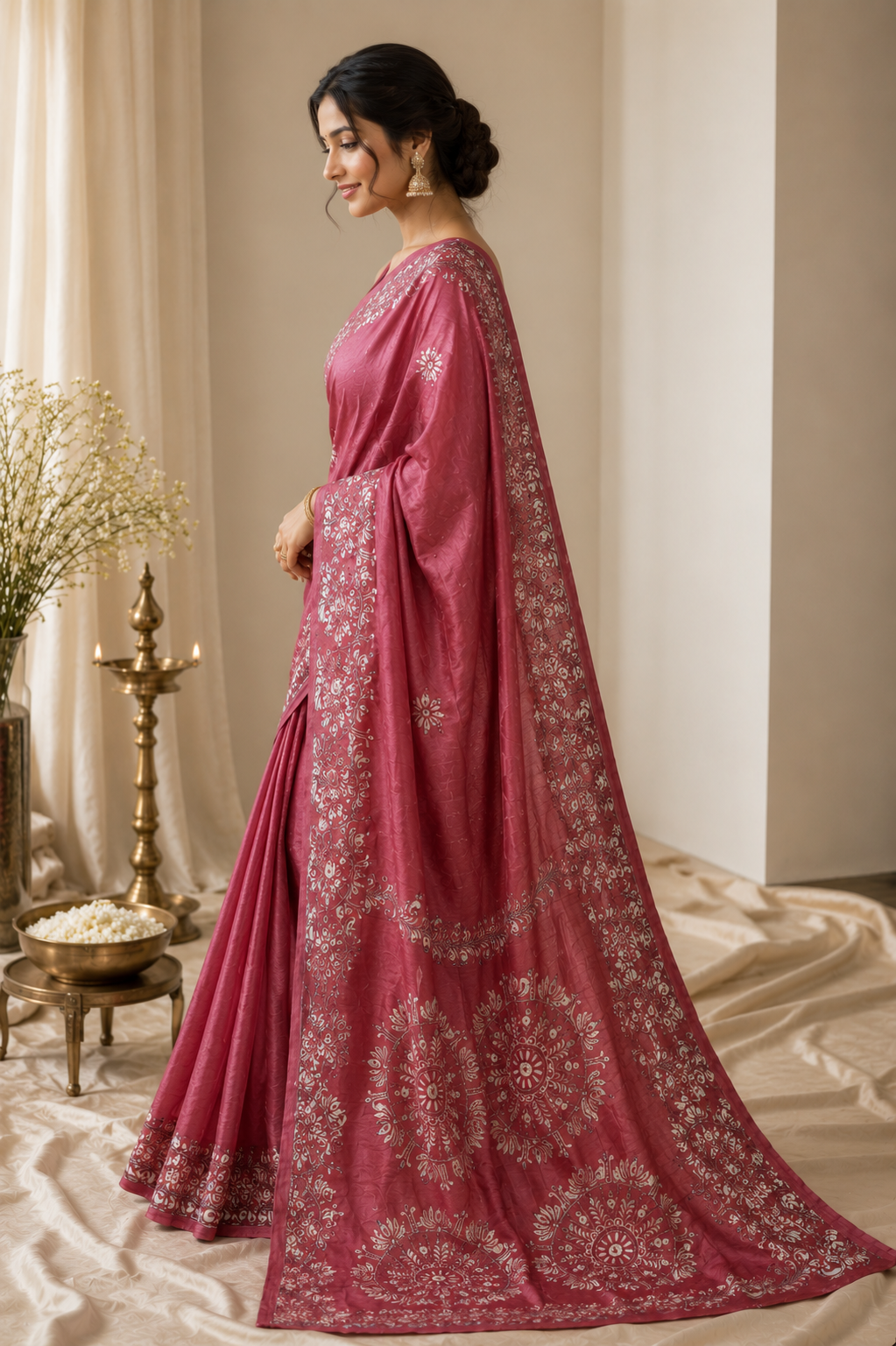 Kantha work light sequin saree
