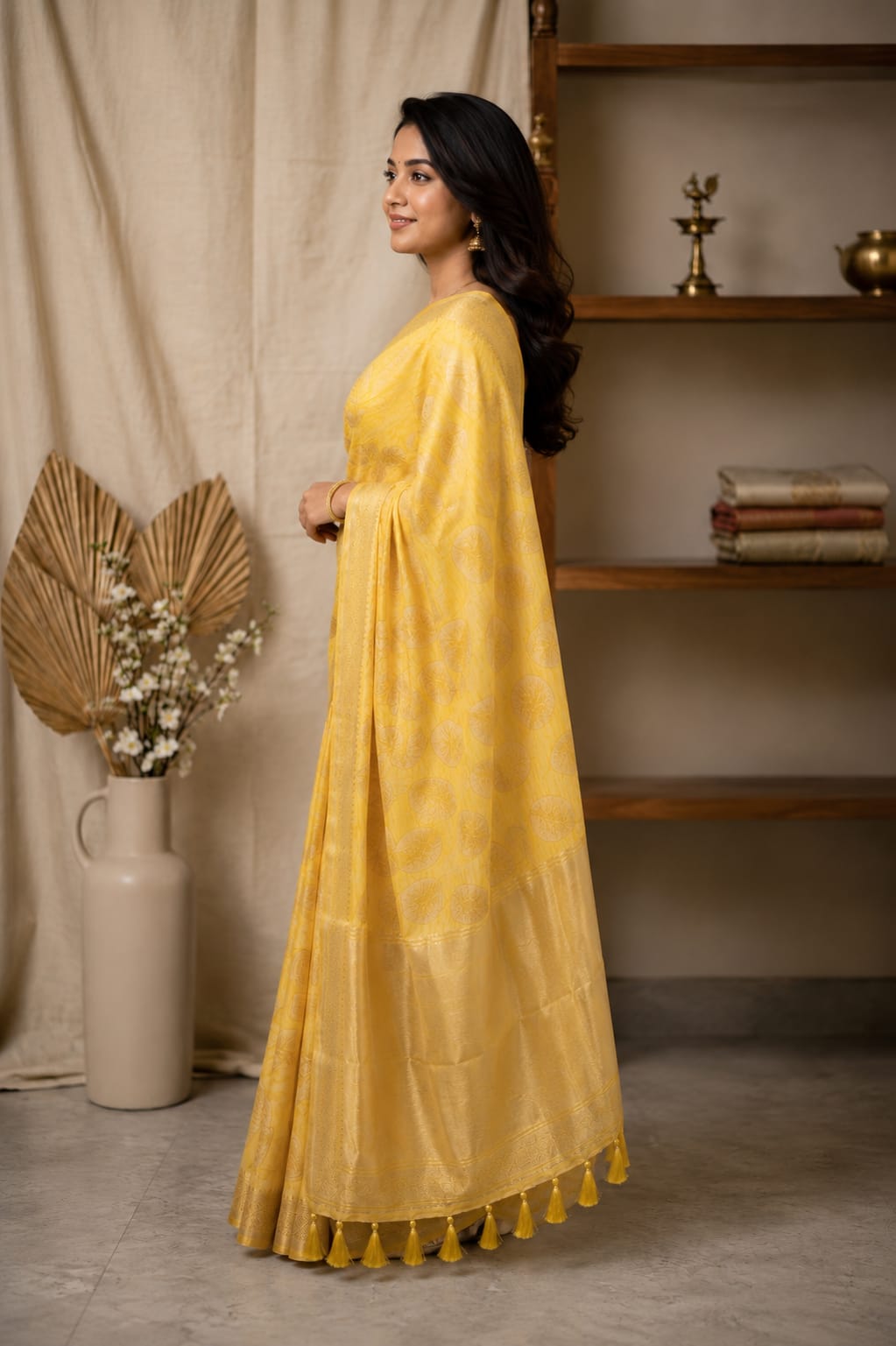 Bright Yellow Zari Cotton Saree